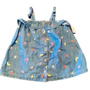 Baby Gap Girl Size 6-12 Months Blue Denim Ruffle Dress with Fruit Print New